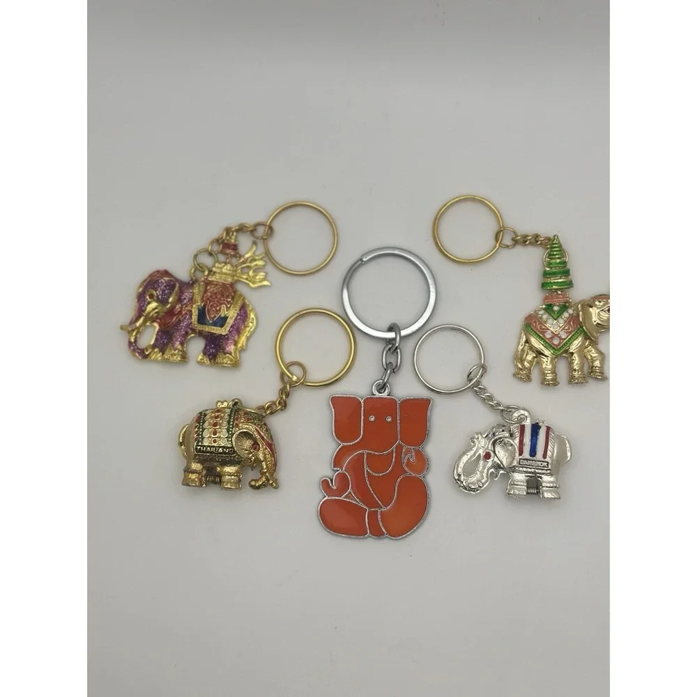 Elephant‎ Keychain  Lot of 5 Enamel Gold Tone  Silver 2 hinged Thailand Bangkok